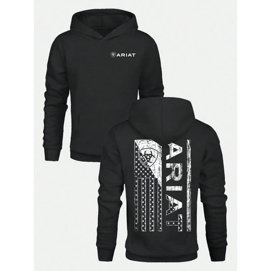 Men's ARIAT Distressed American Flag Graphic Hoodie Casual Soft & Breathable Pullover Hooded Sweatshirt Fall Streetwear Outfits